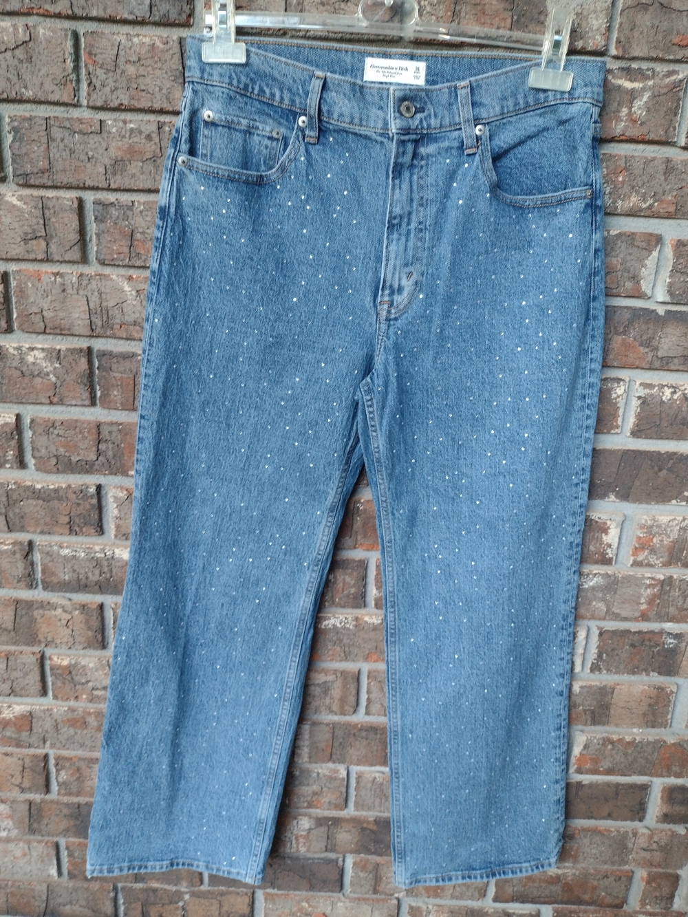 Abercrombie &Fitch The 90's Relaxed Jeans Womens 31/Short Wide Leg Sequins Front